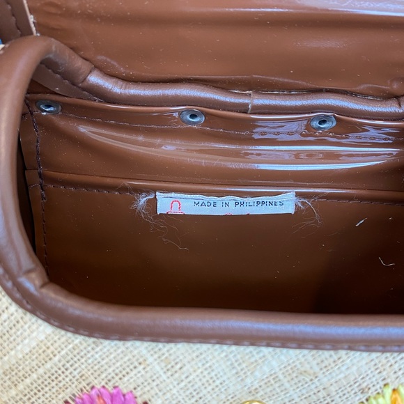 SOLD - Vintage Boho Raffia Woven Straw Floral Wooden Box Bag Purse Cabana - Picture 11 of 13